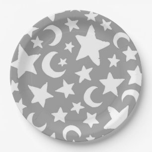 Prato De Papel Lua Crescente e Estrelas