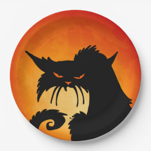 Prato De Papel Lua da laranja do gato preto