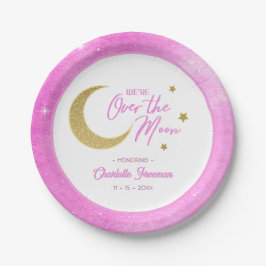 Prato De Papel Lua Dourada rosa e estrelas sobre o Chá de fraldas