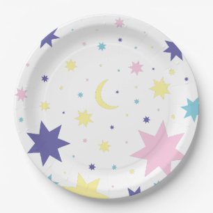 Prato De Papel Lua e estrelas.