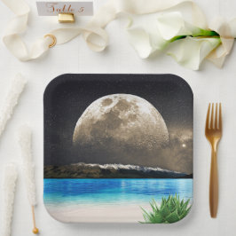 Prato De Papel Lua E Praia