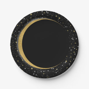 Prato De Papel Lua Negra e Dourada Celestial Stars Magia Lunar
