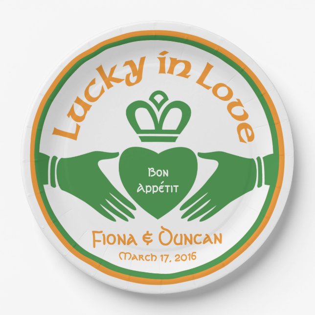 Prato De Papel Lucky in Love Irish Claddagh Wedding (Frente)