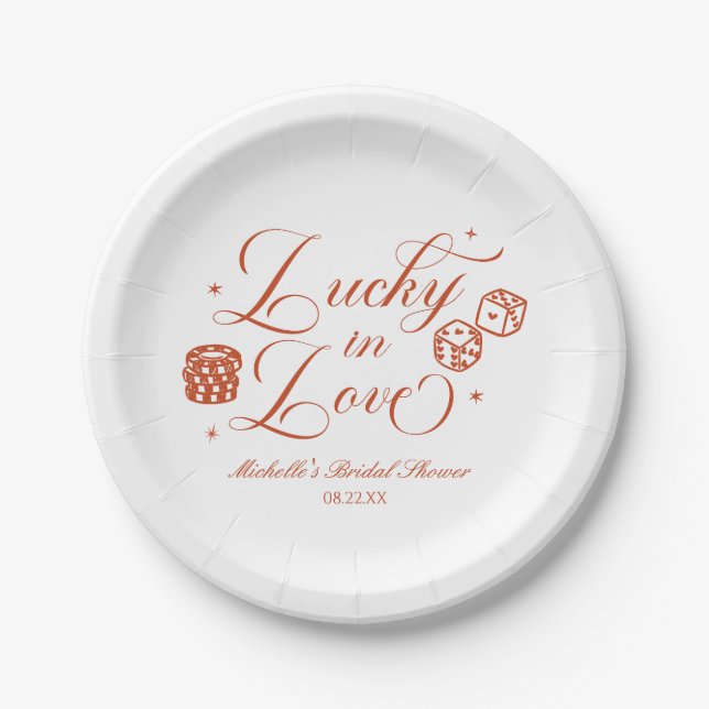 Prato De Papel Lucky In Love Playing Card Casino Bridal Shower (Frente)