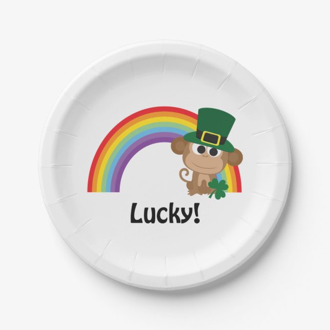 Prato De Papel Lucky Monkey Leprechaun (Frente)