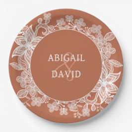 Prato De Papel Lugar Branco sobre Terracotta Wedding