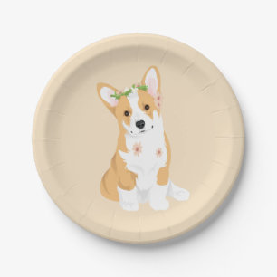 Prato De Papel LuluBelle o Corgi bonito com coroa da flor