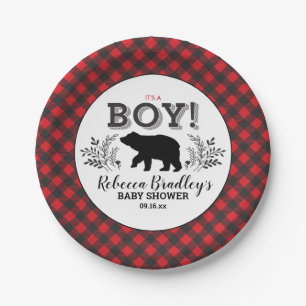 Prato De Papel Lumberjack Bear Baby Boy Placa de Chá Rústica