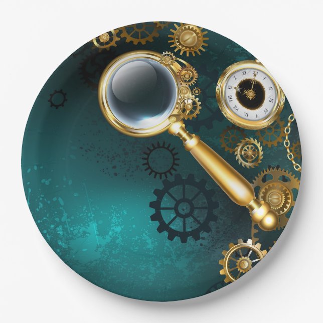 Prato De Papel Lupa no estilo Steampunk (Frente)