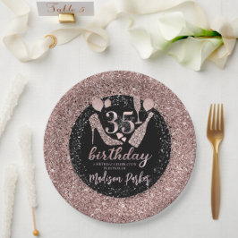 Prato De Papel Lúpulo personalizado 35º Aniversário da Glitter