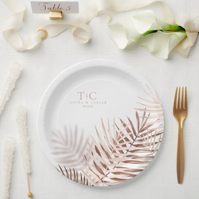 Prato De Papel Lush Palm Leaf Wedding Terra Cotta/Wht ID956 (Casamento)