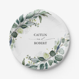 Prato De Papel Lush Watercolor Eucalyptus Greenery Elegante