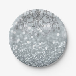 Prato De Papel Lustre Prateado Branco Bokeh Glamour Aranha Brilho