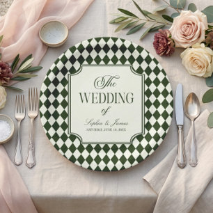Prato De Papel Luxo Antigo Dinheiro Verde Oliva Marfim Casamento
