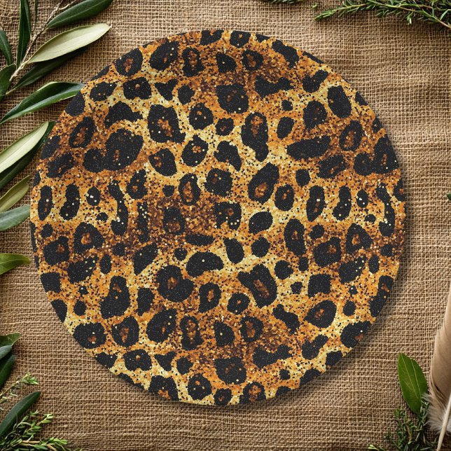 Prato De Papel Luxury Glitter Gold Brown Rust Leopard Pattern (Criador carregado)