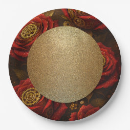 Prato De Papel Luxury Steampunk Roses Romantic Gold Gears