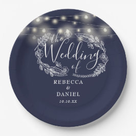 Prato De Papel Luzes de Corda Floral Azul Marinho Casamento