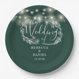 Prato De Papel Luzes de Corda Floral Verde Esmeralda Casamento