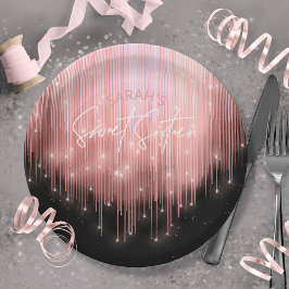 Prato De Papel Luzes em cascata Doce 16 Rosa Dourado ID790