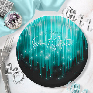Prato De Papel Luzes em cascata Doce 16 Teal ID790