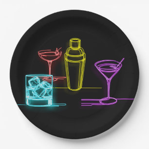Prato De Papel Luzes Neon Coloridas de Coquetéis de Aniversário d