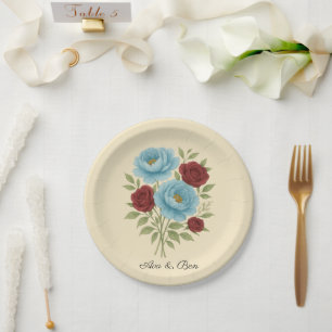 Prato De Papel Lyons Blue Peony e Fig Purple Rosa Weding