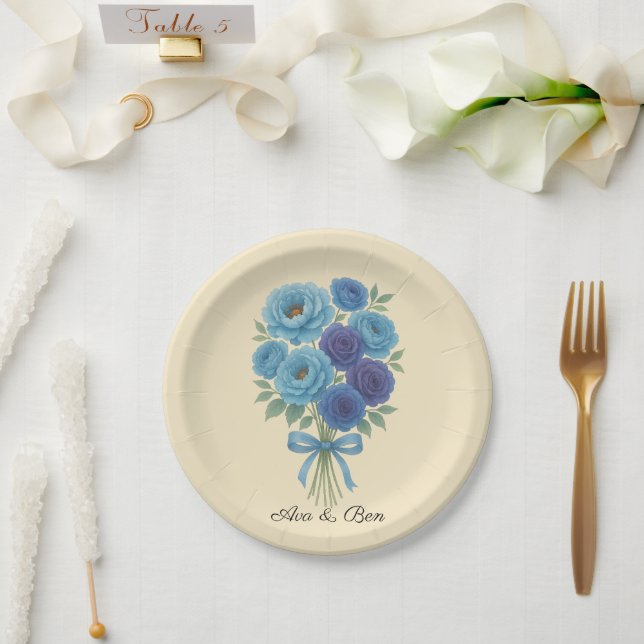Prato De Papel Lyons Blue Peony e Fig Purple Rosa Weding (Casamento)