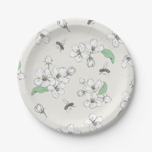 Prato De Papel Maçã Blossom Mel Abelha-marfim-branca