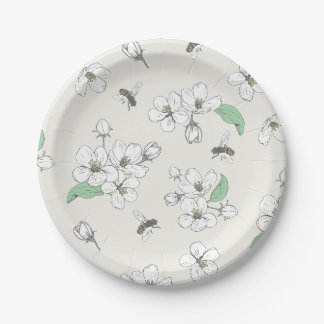 Prato De Papel Maçã Blossom Mel Abelha-marfim-branca