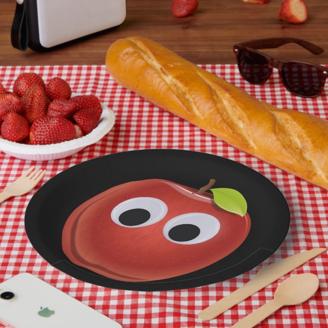 Prato De Papel Maçã, fruta vermelha com olhos maliciosos - Person (Piquenique)