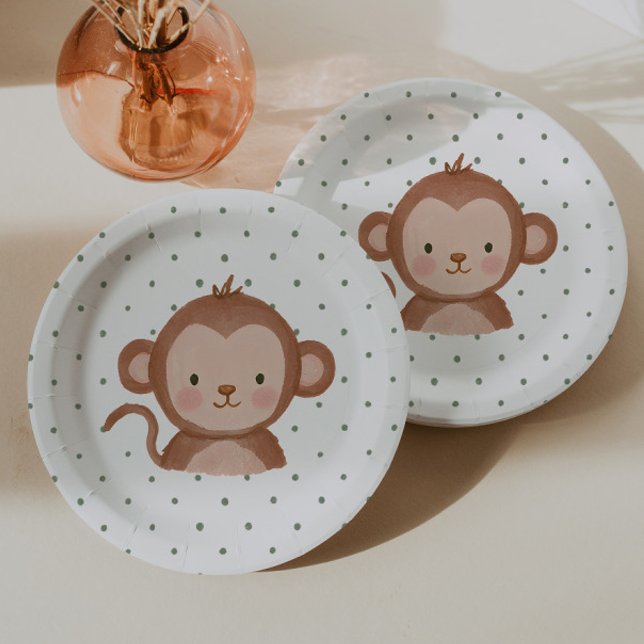 Prato De Papel Macaco de Bolinhas Safari para Meninos Wild One (Criador carregado)