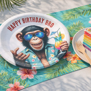 Prato De Papel Macaco de Verão Feliz Aniversário Irmão Vibrações