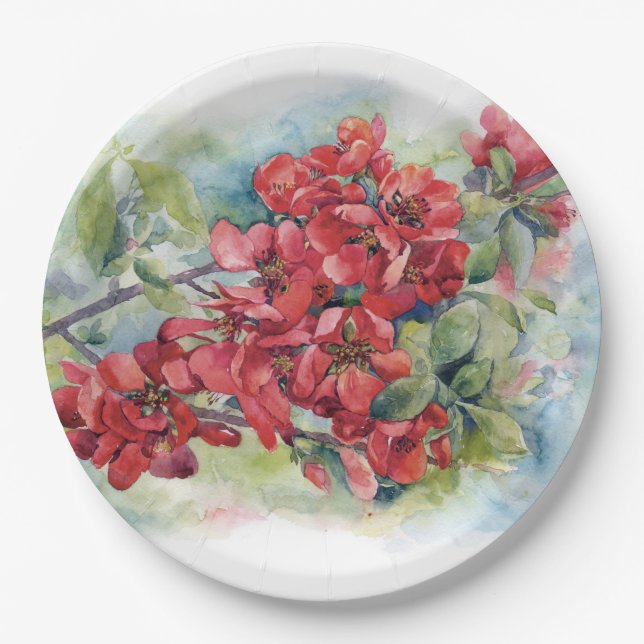 Prato De Papel Macaquarela maçã marmelo flor flores árvore casame (Frente)