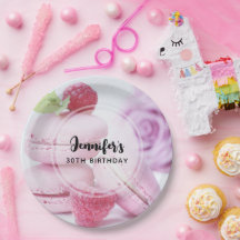 Macarons de Framboesa Rosa Bolo de Aniversário de