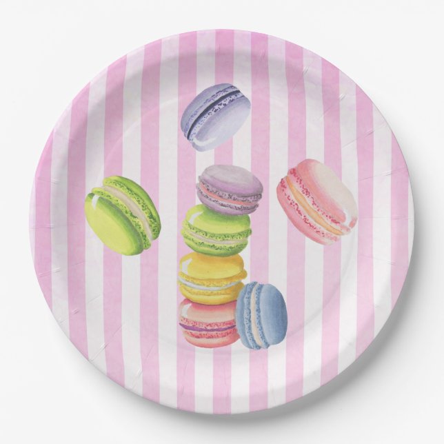 Prato De Papel Macarons - Pastelaria Francesa em Pastel Watercolo (Frente)