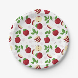 Prato De Papel Maçãs Vermelhas, Blossomas e Padrão Verde