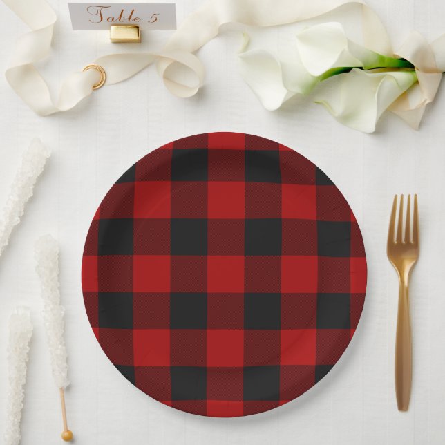 Prato De Papel MacGregor | Rob Roy | Buffalo Plaid Red Tartan (Casamento)