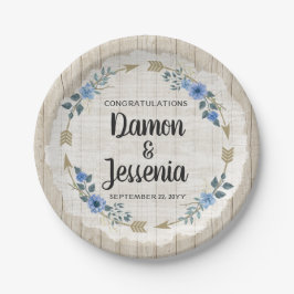 Prato De Papel Madalena Rústica Boho Flechas & Floral Azul Casame
