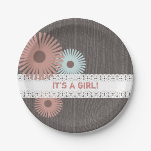 Prato De Papel Madeira + O laço inspirou o chá de fraldas floral