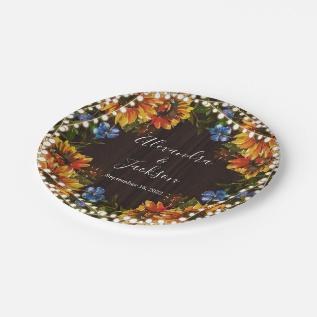 Prato De Papel Madeira Rústica Corda de Girassol Luzes de Casamen (Inclinado)