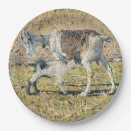 Prato De Papel Madre Goat com seu Jovem Criança (por Segantini)