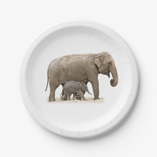 Prato De Papel Mãe e Elefante Bebê (Frente)