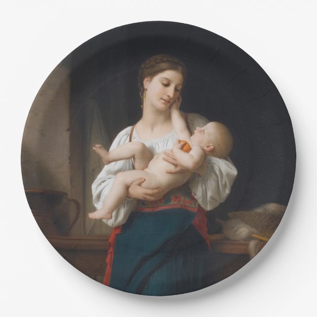 Prato De Papel Mãe e Filho (por Bouguereau) (Frente)