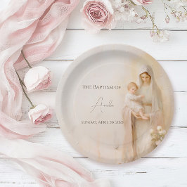 Prato De Papel Mãe Mary com batismo bebê