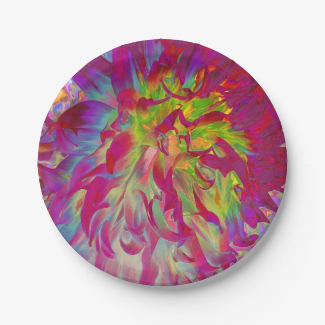 Prato De Papel Magenta Psicodélica e Flor Amarelo Dahlia (Frente)