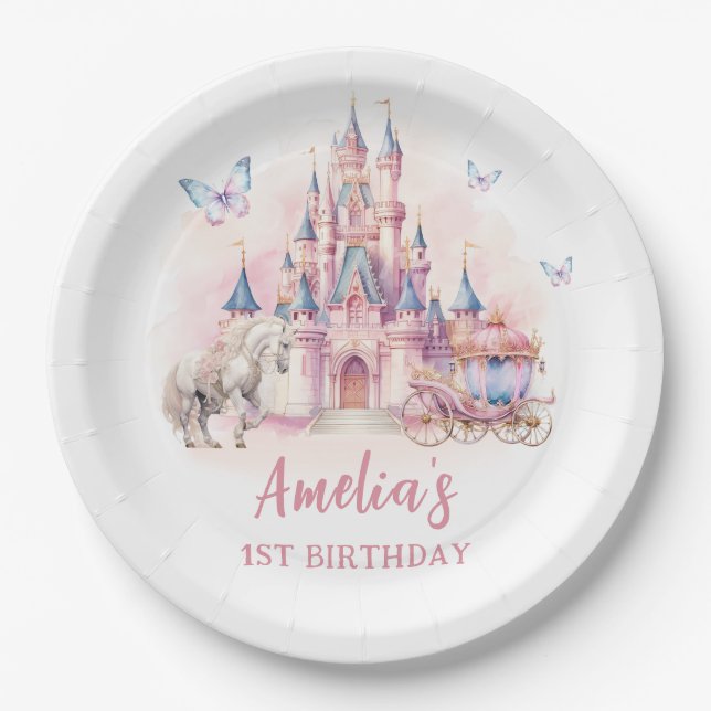 Prato De Papel Magic Unicorn Princess Castle Birthday Paper Plate (Frente)