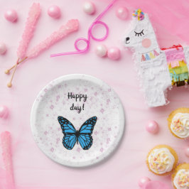 Prato De Papel Magical blue butterfly pink glitter art