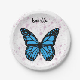 Prato De Papel Magical blue butterfly pink glitter art