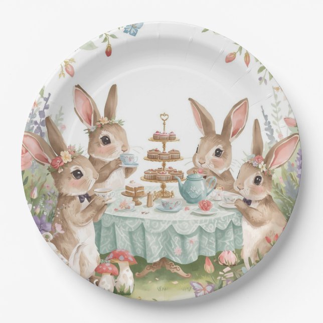 Prato De Papel Magical Pastel Bunny & Floral Tea Party Plates (Frente)