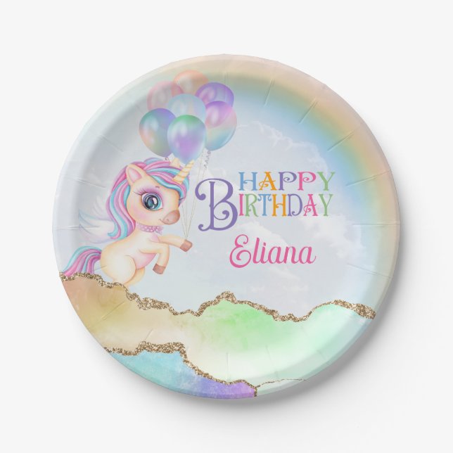 Prato De Papel Magical Rainbow Unicorn Birthday (Frente)